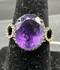 Amethyst Ring Silver Tone Oval Cut Purple Gemstone Fashion Jewelry