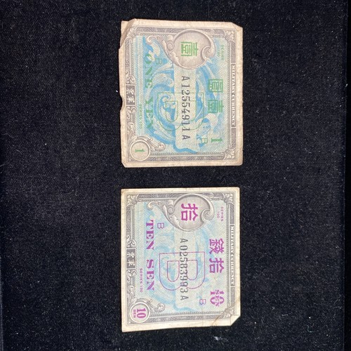 (2) Banconota militare B serie 1 Yen e 10 Sen - Foto 1 di 2