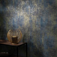 Vinyl Tapete Navy / Gold Luxus Beton Elle Dekoration Texturiert 10438-08