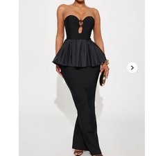 FashionNova Meet You There Bandage Maxi Dress Black Peplum Strapless KNHD4081321