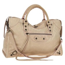 Balenciaga The City Hand Bag Leather 2way Beige 115748 Auth 209446V