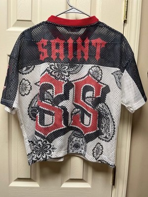 Copper Rivet Cropped Mesh Saint Short Sleeve top Size Small