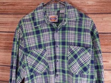 Vintage Dickies Men's Flannel Shirt Small Green Blue Plaid Cotton