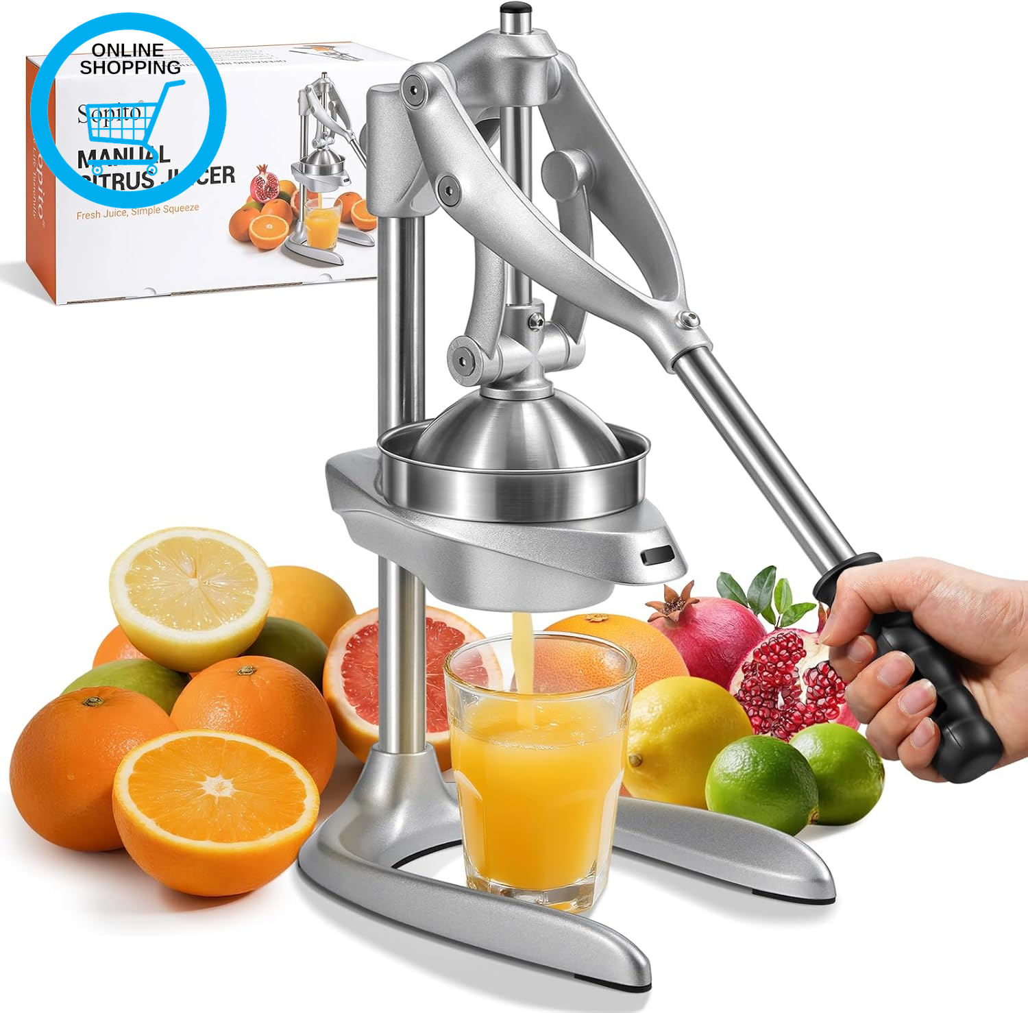Manual Citrus Juicer for Orange, Pomegranate, Lemon & Lime, Max Juice Extraction