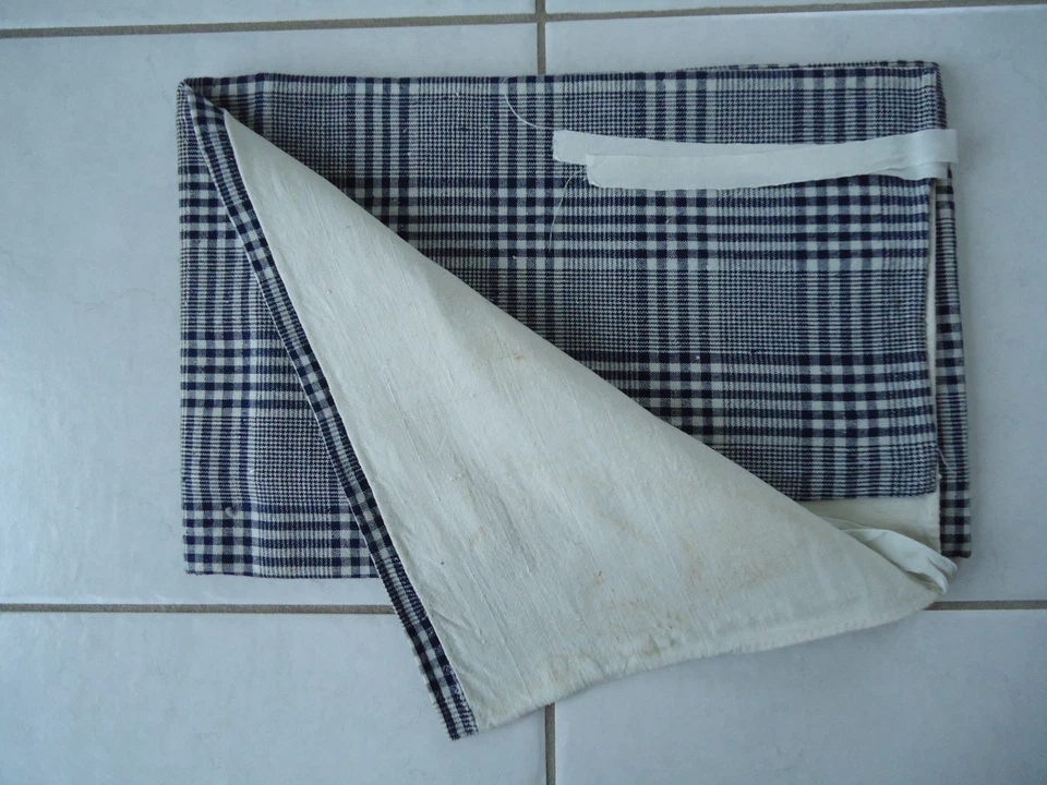 LINGE ANCIEN KELSCH HOUSSE METIS CARRES BLEUS - Photo 2/2