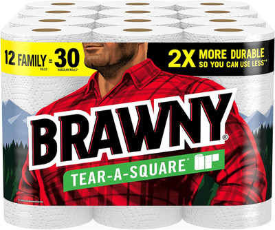Tear-A-Square Paper Towels, 12 Family Rolls = 30 Regular Rolls, 2X More Durable*