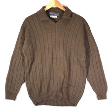 Salvatore Ferragamo Mens L Sweater Brown Wool Alpaca Ribbed Knit Polo Italy