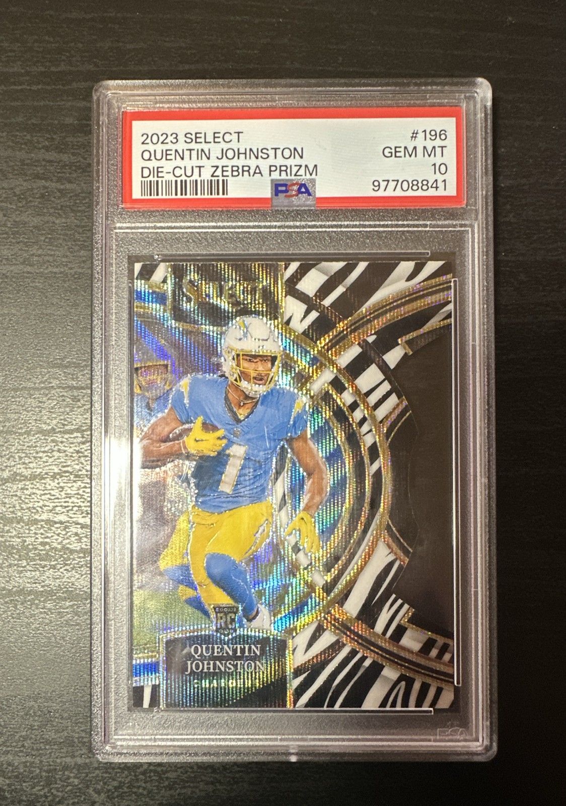 2023 Panini Select - Premier Lev. Quentin Johnston #196 Zebra Prizm Die-Cut (RC)