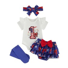 Baby Girls 4th of July Outfits Letter Print Short Sleeves Romper and Layered ...