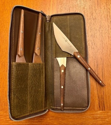 Zwilling J.A. Henckels Steak Knife Set with Leather Travel Case - VINTAGE & RARE
