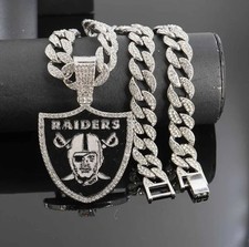 Las Vegas Raiders CZ Chain Jewelry Bling Hip Hop Pendant And 24" Chain