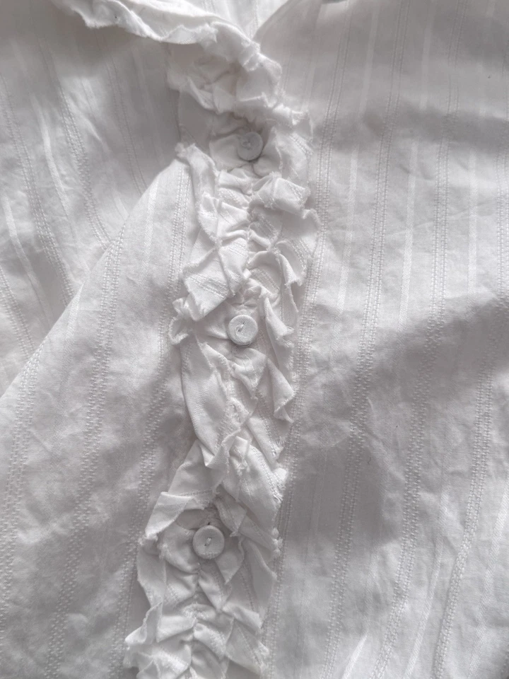 Mango White Shirt W/ Ruffles Details On Front & Sleeves Cuffs Women’s UK Size 12 - Image 4 of 4