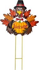 Metal Turkey Fall Harvest Outdoor Yard Stakes, Thanksgiving Turkey Pumpkin Yard