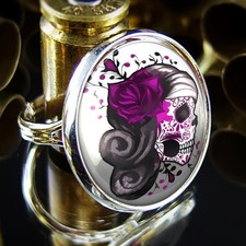 Pink Day of the Dead Ring - Skull Sterling Silver Handmade