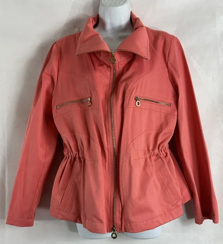 VETEMENTS Giacca Dana Buchman taglia L corallo zip twill interno toggle coulisse vita