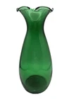 Anchor Hocking Forest Green Glass Vintage Bud Vase Ruffled Crimped Rim USA 6.5"H