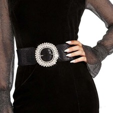 Rhinestone Wide Belt Elastic Waist Belts for Dresses Sparkle Crystal Stretchy...