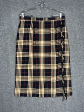 Vintage Requirements Plaid Faux Wrap Midi Skirt Tartan Size 10 Holiday Fringe