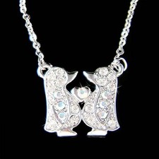 Penguin made with Swarovski Crystal Lover Antarctica Love Heart Family Necklace
