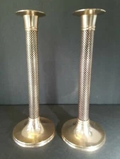 Vintage Neman Marcus Brass & Enameled Candle Sticks by Birchard Hayes & Co. 9.5"