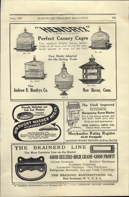 1916 PAPER AD Hendryx Canary Cage Wrought Washers Odell Sharpening Razor Blades