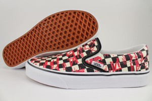red check vans slip on