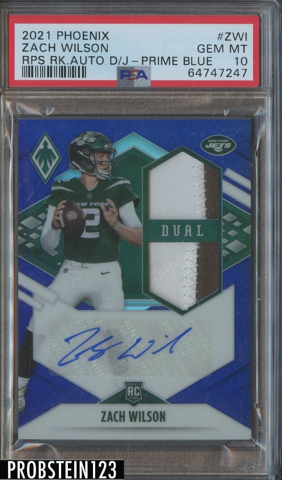 Zach Wilson Panini Phoenix Rps Rookie Auto Dual Jersey #ZWI Prime Blue
