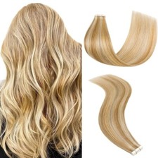 Tape in Hair Extensions Human Hair, 20pcs 50g 16 inch Platinum Blonde Hair