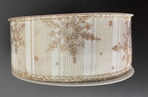 New Place & Time Wired Ribbon - Gold Strip & Snowflake  Design- 1.5” X 10 yrd - Picture 2 of 5