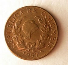 1957 COLOMBIA 5 CENTAVOS - Scarce Type - FREE SHIPPING - Colombia Bin A