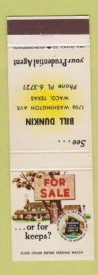 Matchbook Cover - Bill Dunkin Insurance Prudential Waco TX