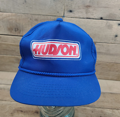 Vtg Hudson Foods Logo Hat Royal Blue w/ Rope Band Trucker Snapback Young An Co