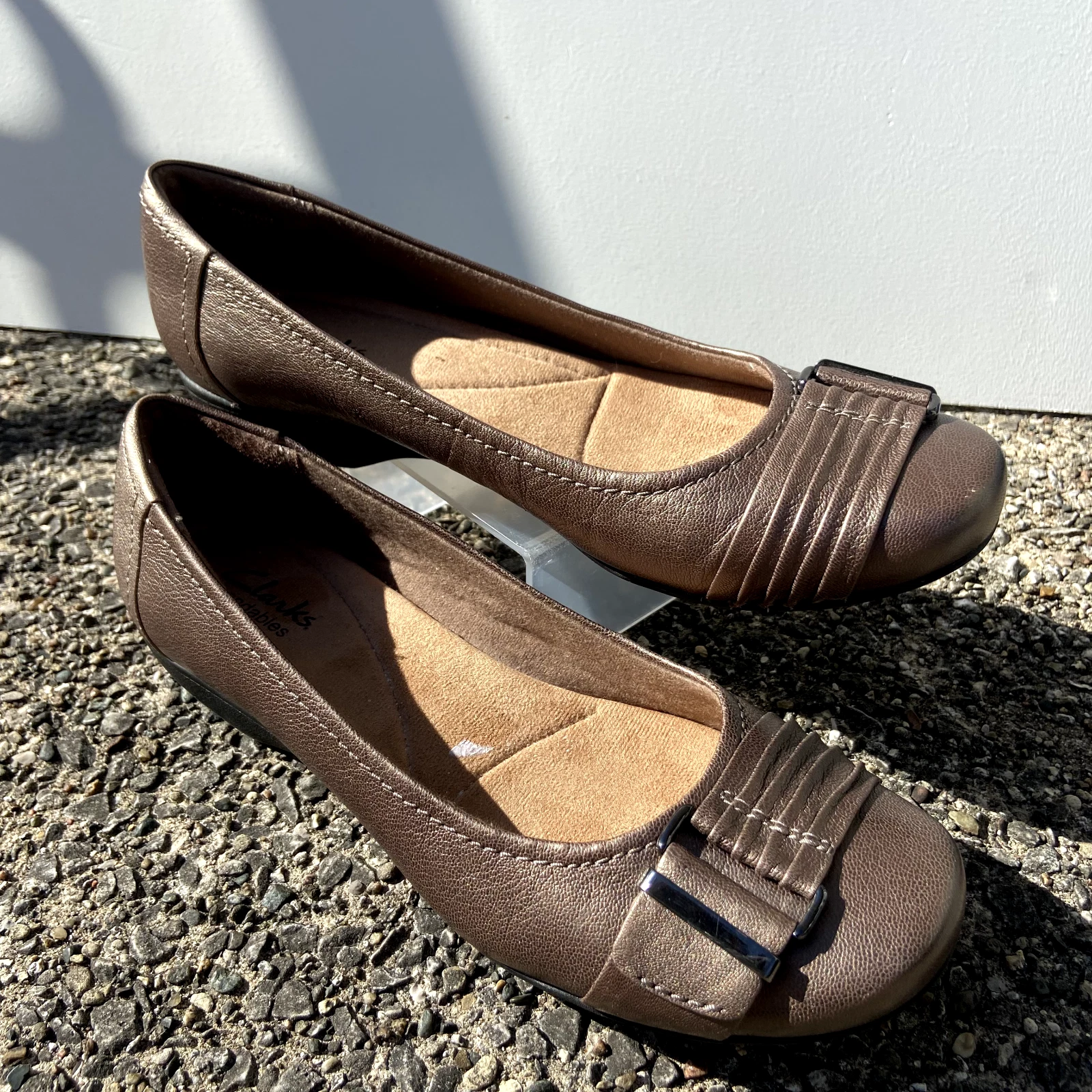 Scarpe ballerine Clarks Bendables donna taglia 8 ballerine slip on bronzo pelle metallizzata