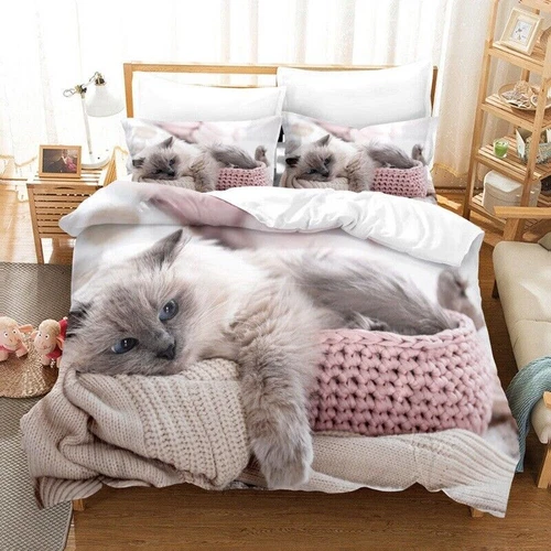 Set letto copripiumino gatto singolo/matrimoniale/re/super king materiale adatto alla pelle - Foto 12 di 37