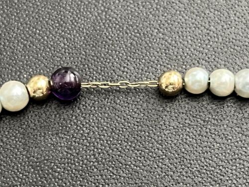 14k Gold Pearl Amethyst Bracelet Light Blue Purpl 14ct Yellow Gold Beads 7.5” - Picture 4 of 13