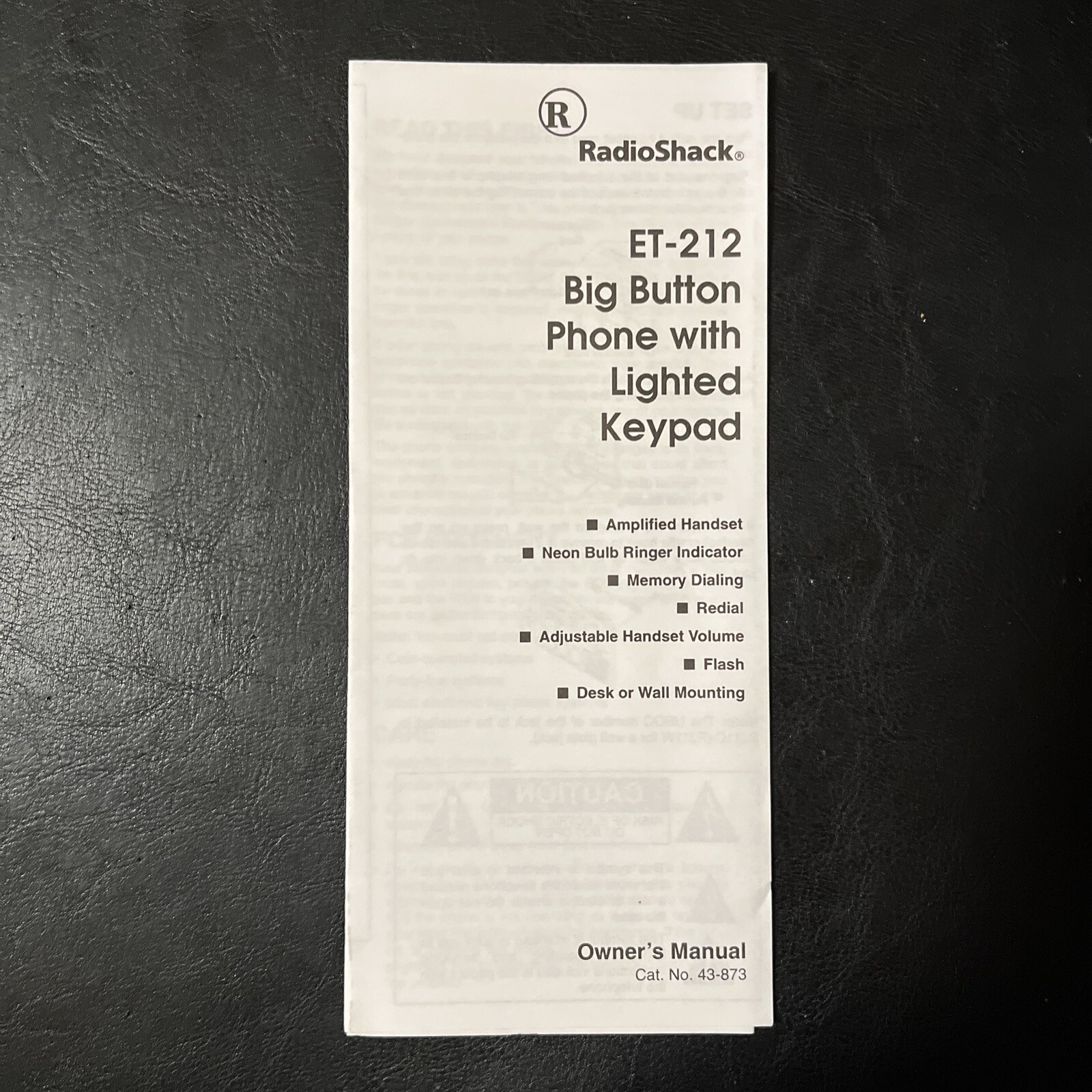 Radio Shack Manual ET-212 Big Button Phone with Lighted Keypad Instructions [M1]