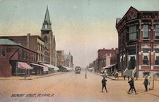 Bellaire OH Ohio Belmont Main Street Downtown Early 1900s Tram Vtg Postcard G8