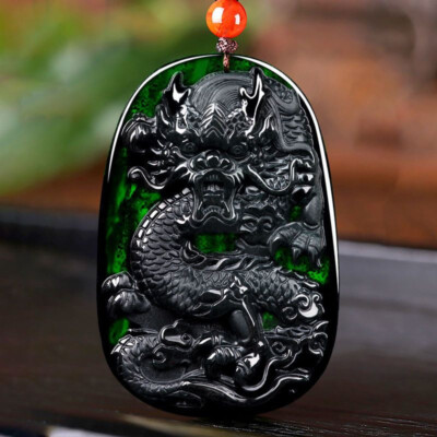Certified Green Black Burma 100% Natural A Jade jadeite Pendant Dragon 墨翠32366