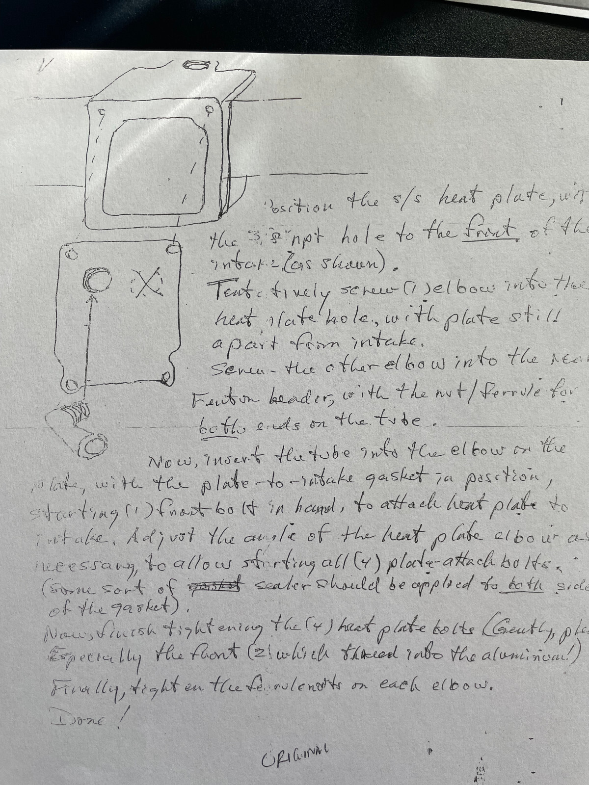 19541962 Chevy 235/261 Intake manifold heat kit used to Install Fenton