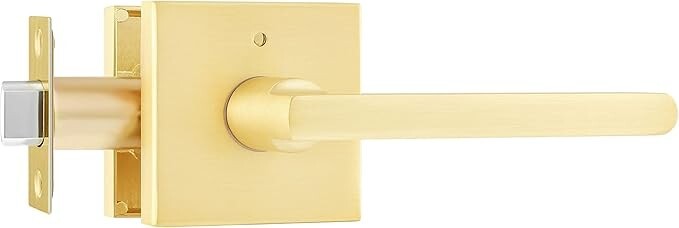 Privacy Door Lever Gold Stain Brass Square Shape Door Handles Lever with Lock...-image