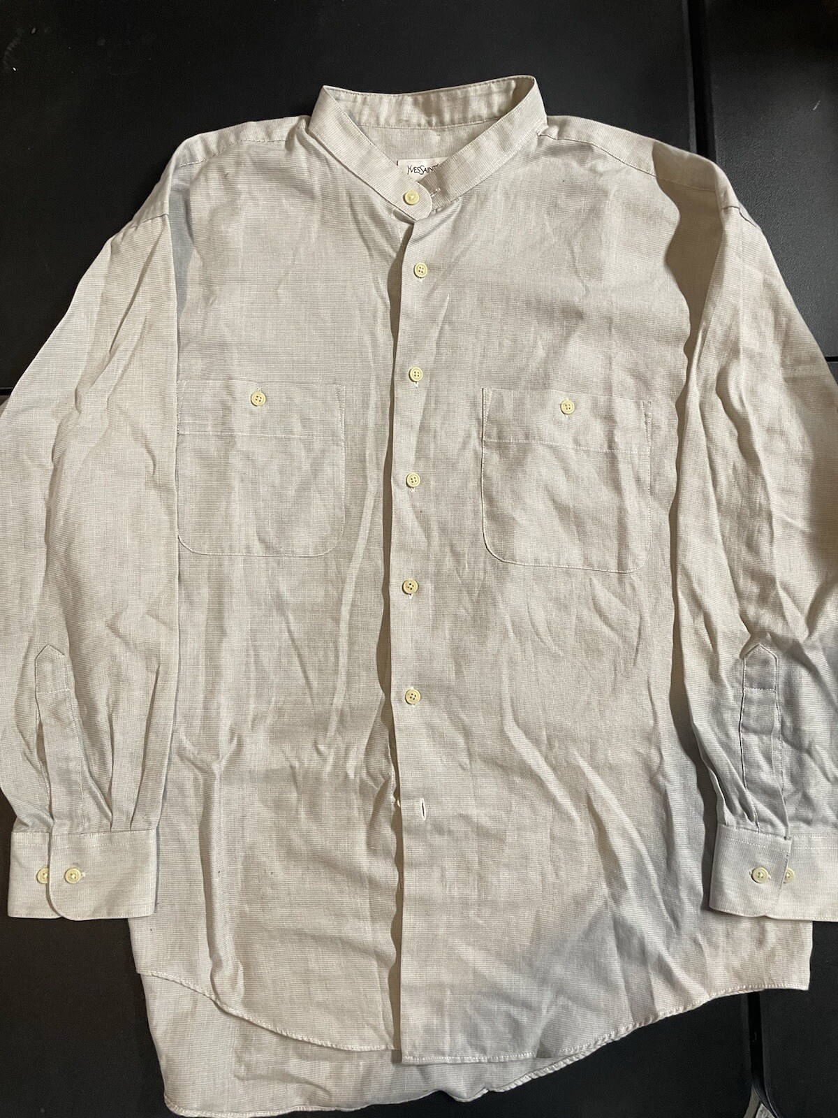 Camicia YSL Yves Saint Laurent Uomo XL 17 32 Collare Bottone Fasce Grandad 115