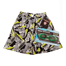 Extreme Coalition Boys Swim Shorts w/Goggles-6/7-Gray/Lime Green
