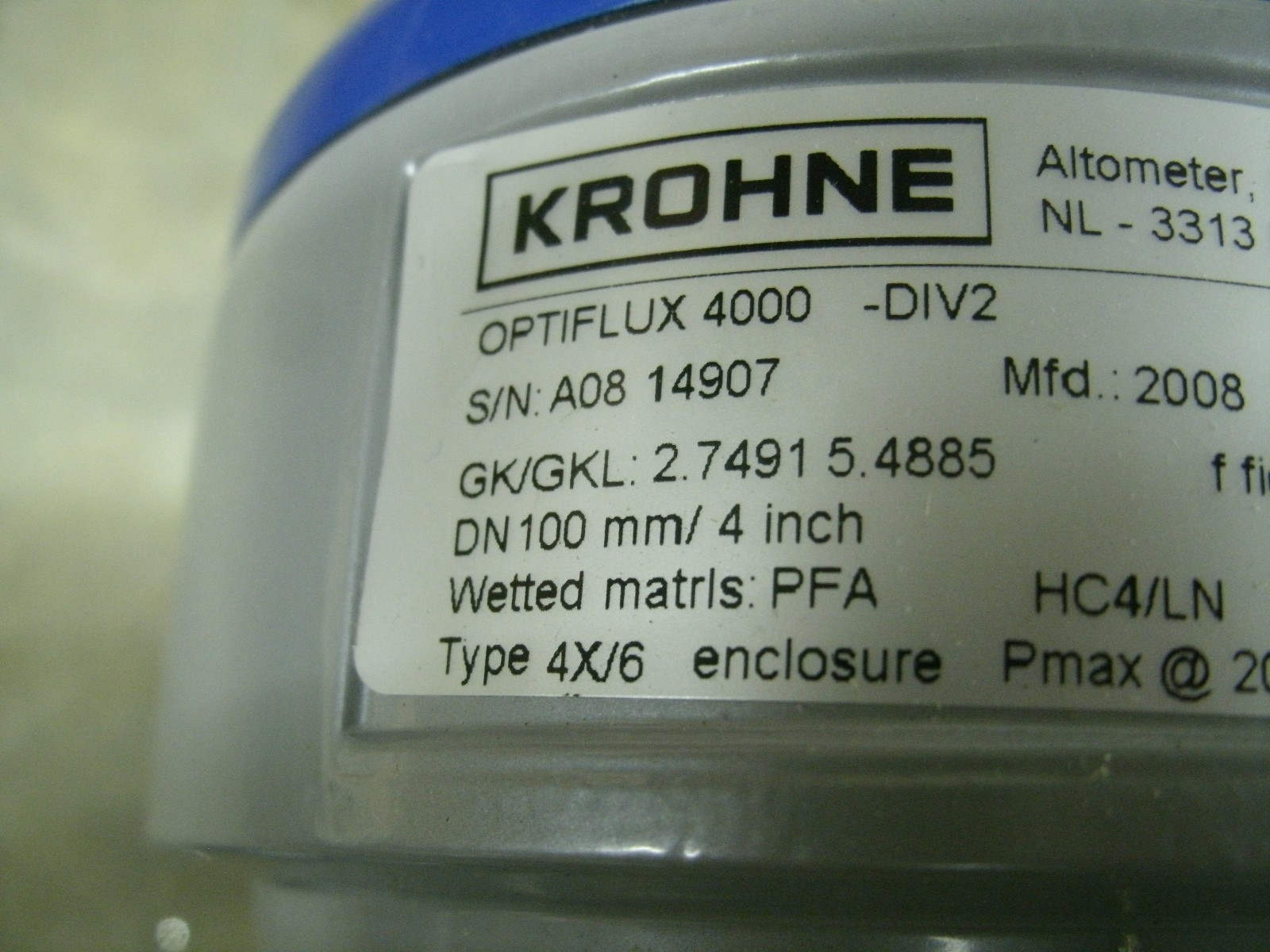 KROHNE OPTIFLUX 4000 4" 4 INCH FLOW METER ALOXIDE