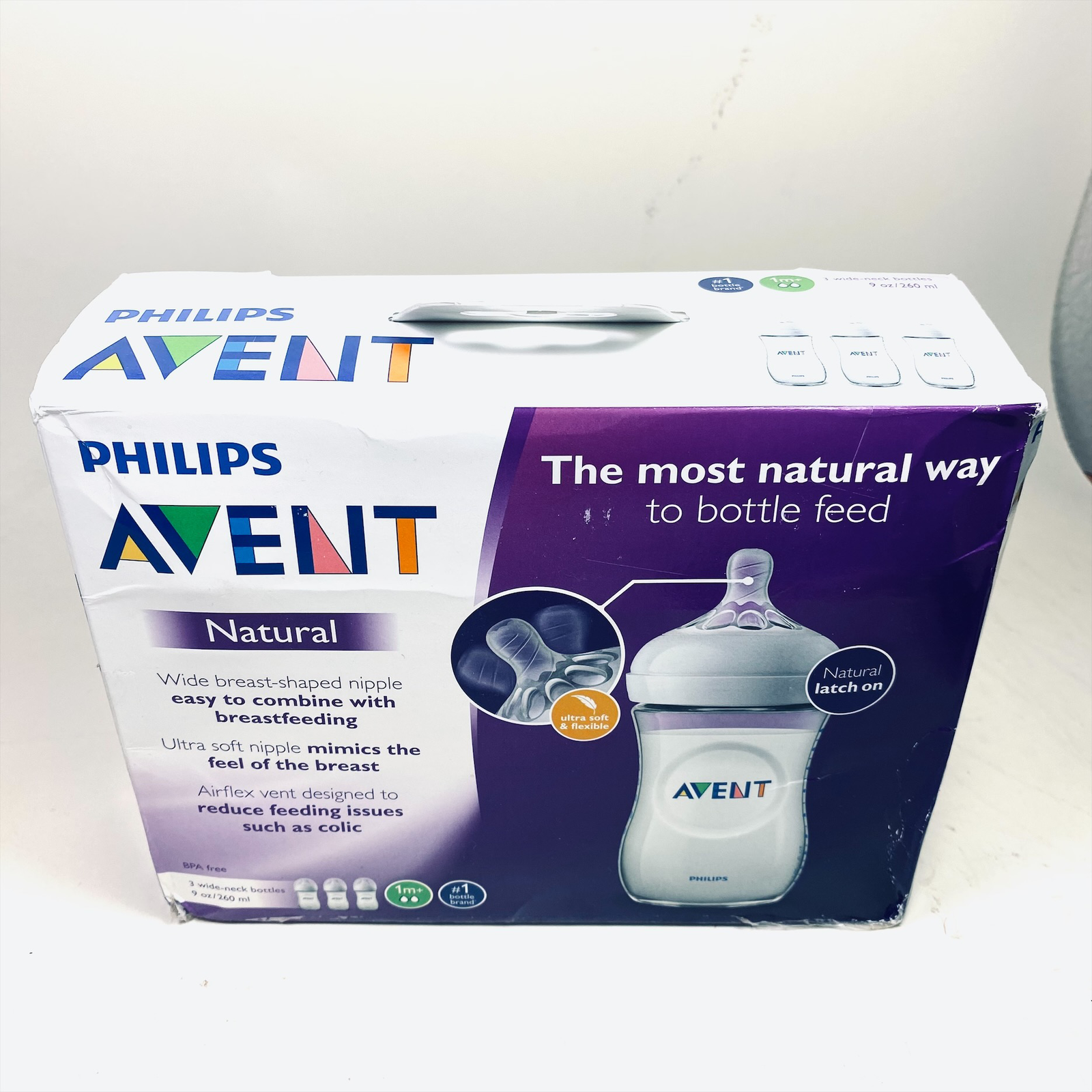 Philips Natural Baby Bottle 9oz 3pk SCF013/37 - New Damaged Box