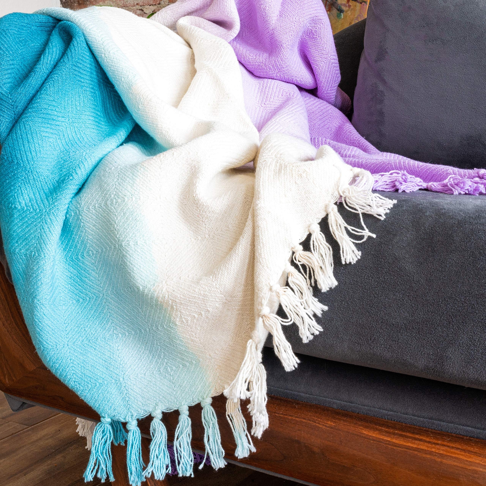 | Riley Collection | Premium Cotton Textured Throw Blanket, Modern Design for...