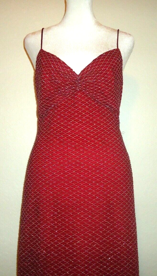 Vestido largo formal borgoña forro vintage años 90 DE-LARU BY SHEILA YEN talla 11/12 Foto 3 de 4