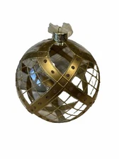6" Glass Clear & Gold Hand Blown  Christmas Ornament Frontage