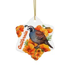 California Quail Ornament 2025 – State Bird Snowflake Ceramic Christmas Gift