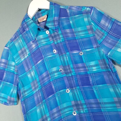 Vintage Betty Barclay Hemd Damen 8 blau kariert Knopfleiste Regular Top Vintage