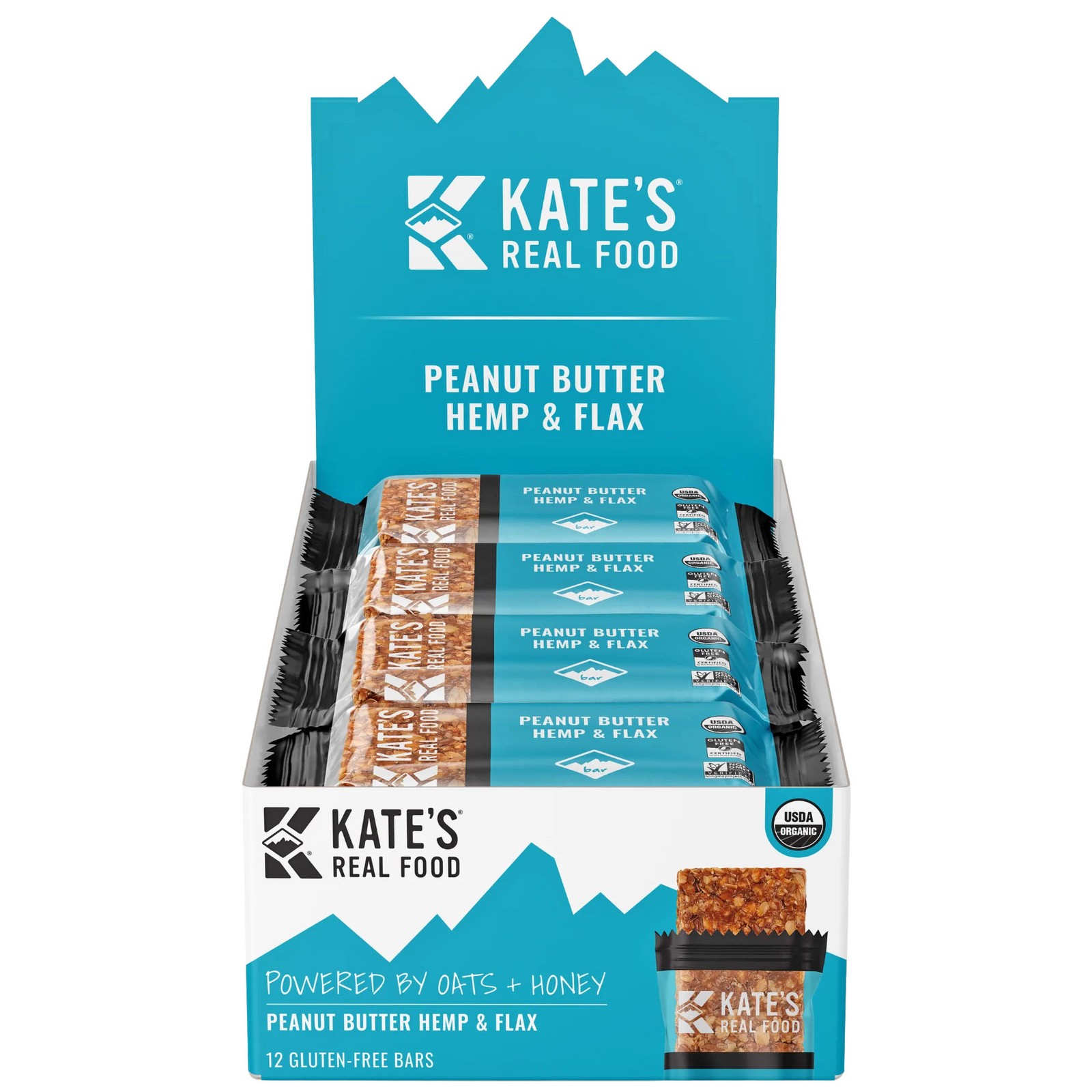 Kates Real Food Organic Peanut Butter Hemp - Flax Energy Bars - Gluten-Free